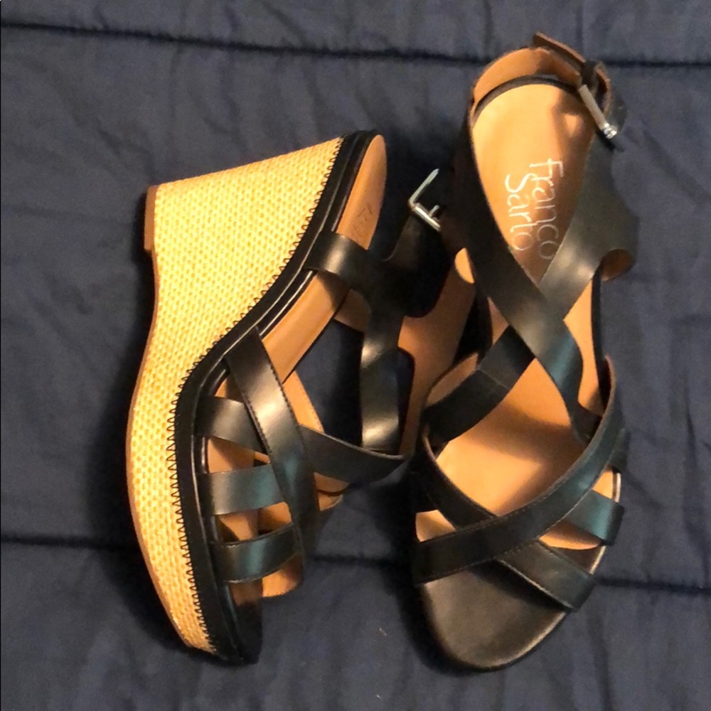 Franco Sarto high heeled wedge! Black with weave.